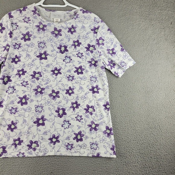 Vue Point Shirt Womens Large White Purple Floral Classiccore Grandmacore Tee - Picture 5 of 9